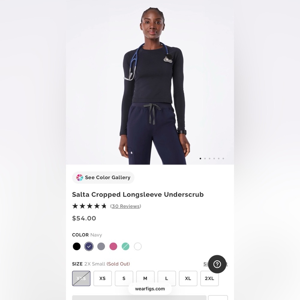 FIGS Salta Cropped Longsleeve Underscrub SOLD OUT XXS in Navy